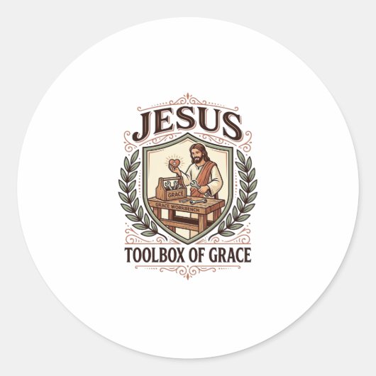 Jesustools van genade Jezus Toolbox Genade Christi Ronde Sticker (Voorkant)