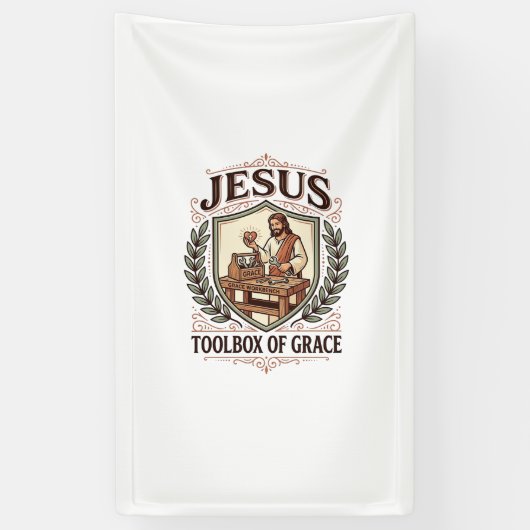 Jesustools van genade Jezus Toolbox Genade Christi Spandoek (Verticaal)