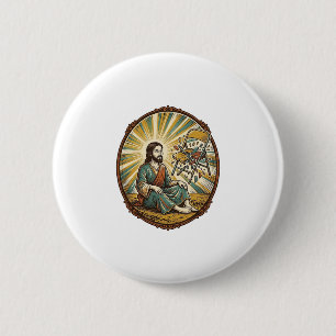 Jesuz Gebroken Klapstoel Partij Onbesuisd Onbeholp Ronde Button 5,7 Cm
