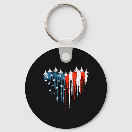 Jet Airplane Heart Rood Wit Blauw Amerikaanse Vlag Sleutelhanger (Voorkant)