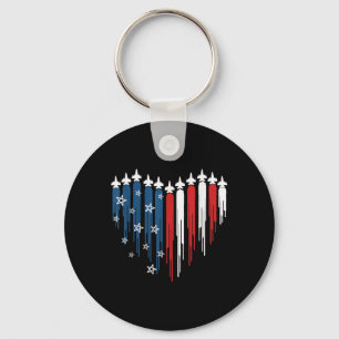Jet Airplane Heart Rood Wit Blauw Amerikaanse Vlag Sleutelhanger