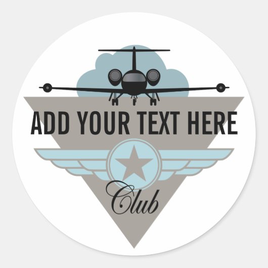 Jet Airplane Wing Club Ronde Sticker (Voorkant)