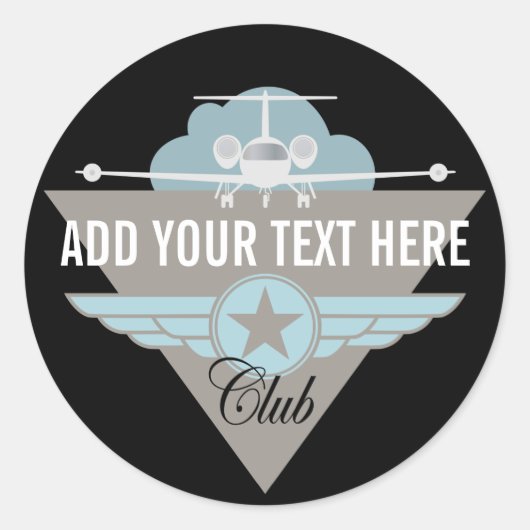 Jet Airplane Wing Club Ronde Sticker (Voorkant)