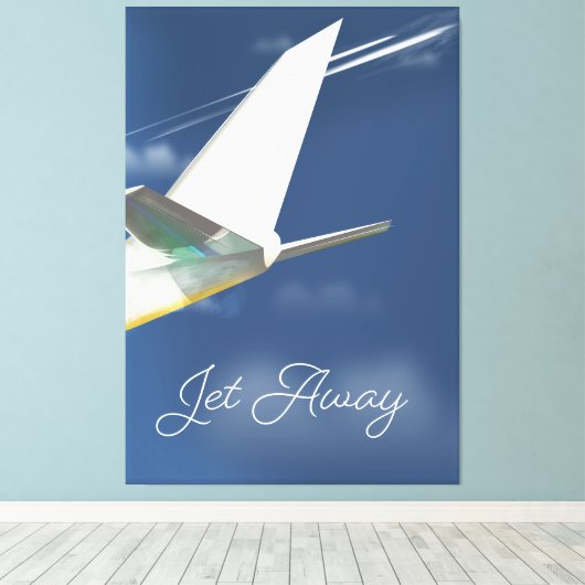Jet Away reisposter. Canvas Afdruk (Insitu (Houten vloer))