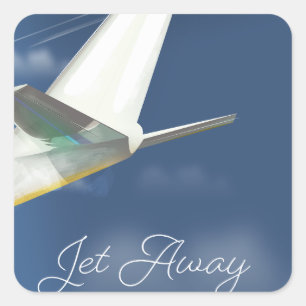 Jet Away-reisposter. Vierkante Sticker
