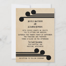 Jet Black Deco Chic Wedding Invite Kaart