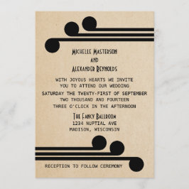 Jet Black Deco Chic Wedding Invite Kaart