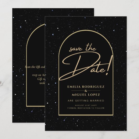 JET BLACK GOLD Sterrennacht Wedstrijden SAVE DATE Kaart (Voorkant / Achterkant)