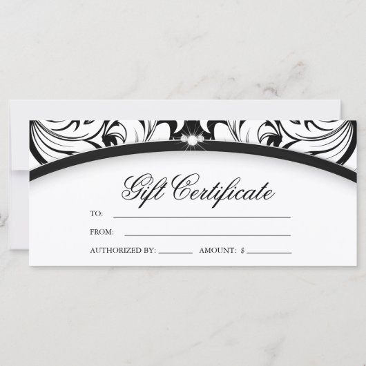 Jet Black Holiday Gift Certificate Classy Damask (Achterkant)