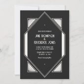Jet Black & Ivory Linen Art Deco Wedding Photo Kaart (Voorkant)