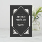 Jet Black & Ivory Linen Art Deco Wedding Photo Kaart (Staand voorkant)