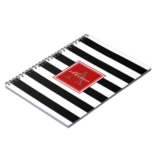 Jet Black Monogrammed Awning Stripe Notitieboek (Linkerzijde)