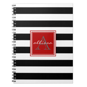 Jet Black Monogrammed Awning Stripe Notitieboek