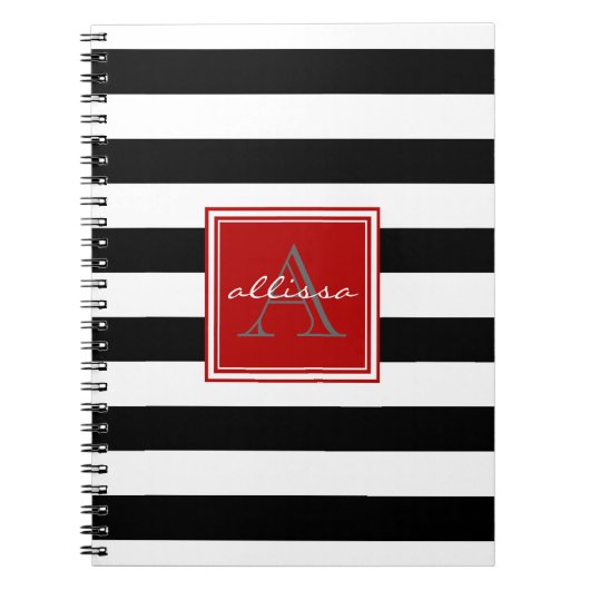 Jet Black Monogrammed Awning Stripe Notitieboek (Voorkant)