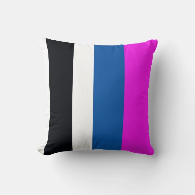Jet Black, Pure White, Teal Blue, Hot Pink Strepen Kussen (Voorkant)
