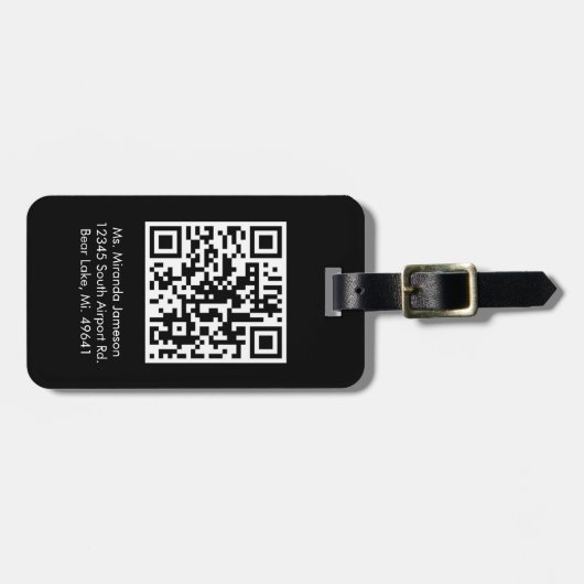 Jet Black QR CODE Aangepast Bagagelabel (Voorkant horizontaal)