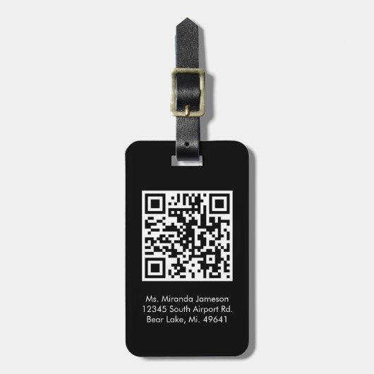 Jet Black QR CODE Aangepast Bagagelabel (Voorkant verticaal)