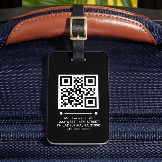 Jet Black QR CODE Aangepast Bagagelabel (Voorkant Insitu 2)