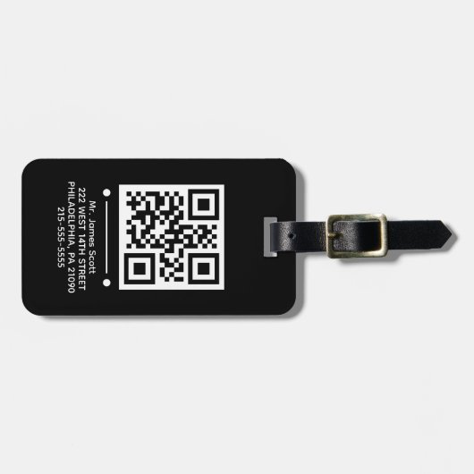 Jet Black QR CODE Aangepast Bagagelabel (Voorkant horizontaal)