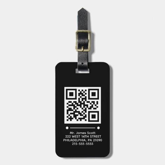 Jet Black QR CODE Aangepast Bagagelabel (Voorkant verticaal)