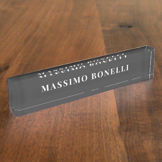 Jet Black & White Minimalist Plain Modern Naambordje (Zijkant)