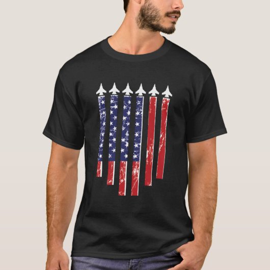 Jet Fighter Amerikaanse vlag Vliegtuig Luchtvaart T-shirt (Voorkant)