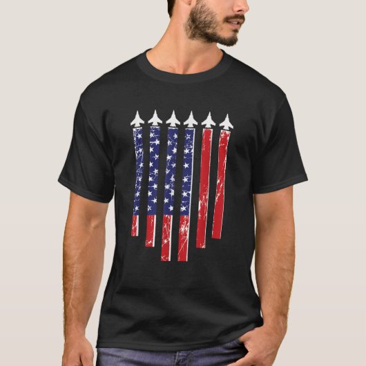 Jet Fighter US American Flag Vliegtuig Aviation PL T-shirt (Voorkant)