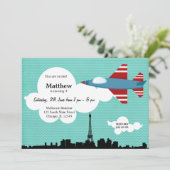 Jet Plane Birthday (blauw) Kaart (Staand voorkant)