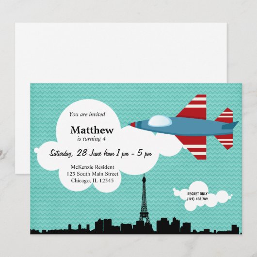 Jet Plane Birthday (blauw) Kaart (Voorkant / Achterkant)