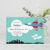 Jet Plane Birthday (blauw) Kaart (Staand voorkant)