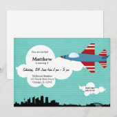 Jet Plane Birthday (blauw) Kaart (Voorkant / Achterkant)