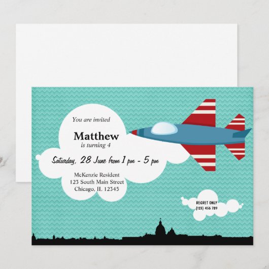 Jet Plane Birthday (blauw) Kaart (Voorkant / Achterkant)