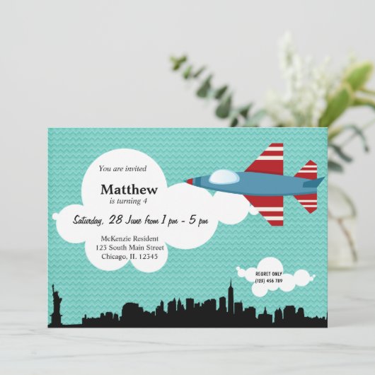 Jet Plane Birthday (blauw) Kaart (Staand voorkant)