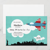 Jet Plane Birthday (blauw) Kaart (Voorkant / Achterkant)