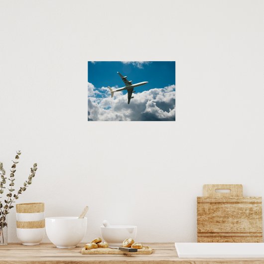 Jet Plane verspreidt zich in wolken Poster (Keuken)