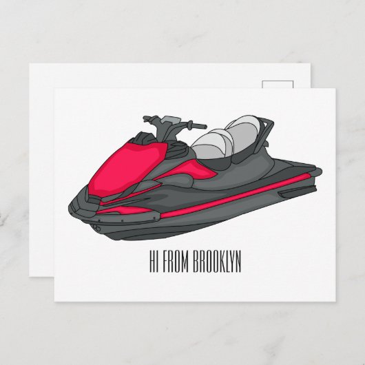 Jet ski cartoon illustration briefkaart (Voorkant / Achterkant)