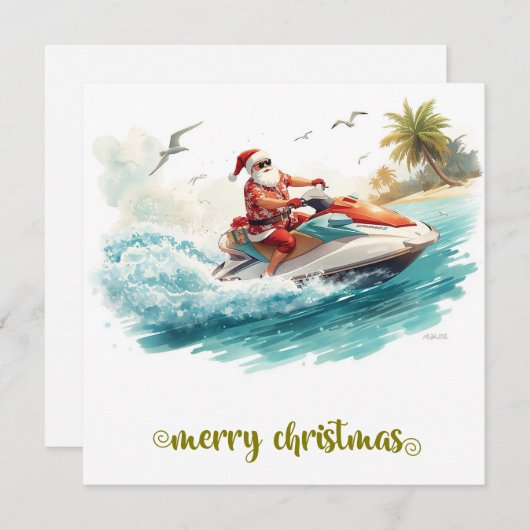 Jet Ski Christmas Holiday with Santa Claus Feestdagenkaart (Voorkant / Achterkant)