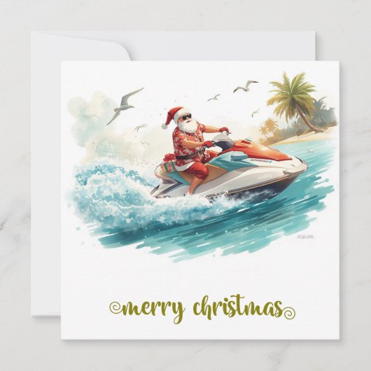 Jet Ski Christmas Holiday with Santa Claus Feestdagenkaart (Voorkant)