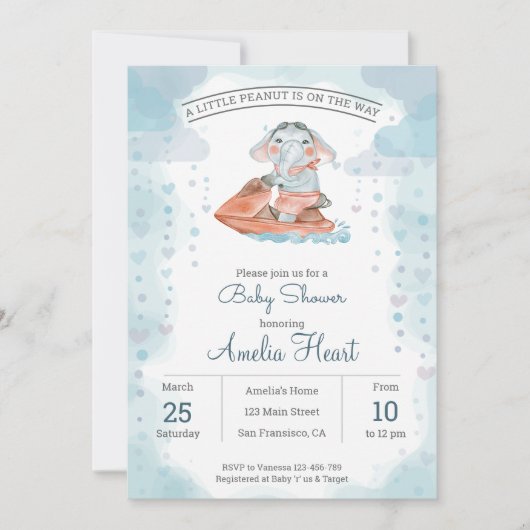 Jet ski elephant Baby shower Uitnodiging (Voorkant)