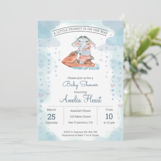 Jet ski elephant Baby shower Uitnodiging (Staand voorkant)