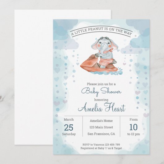 Jet ski elephant Baby shower Uitnodiging (Voorkant / Achterkant)