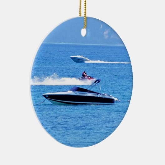 Jet Ski en boten in de oceaan Keramisch Ornament (Rechts)