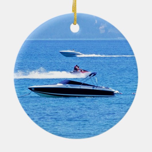 Jet Ski en boten in de oceaan Keramisch Ornament (Achterkant)