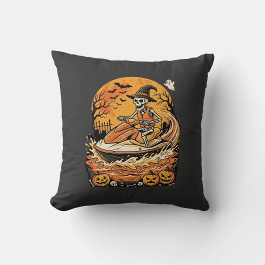 Jet Ski Halloween skelet heks pompoen ontwerp_1 Kussen (Voorkant)