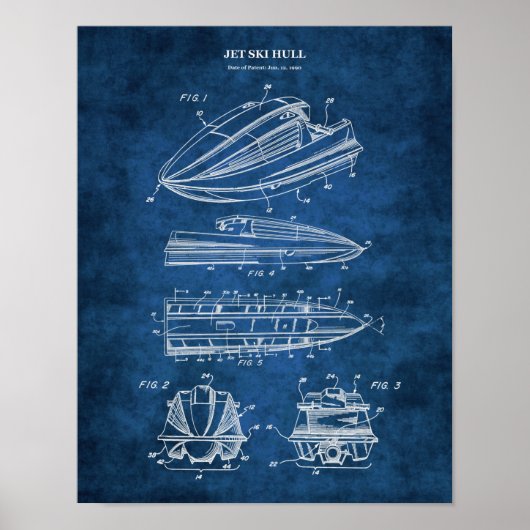Jet Ski Patent Blueprint Watersport Gift Poster (Voorkant)