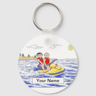 Jet Ski Riding Couple Cartoon door PrintedPerfecti Sleutelhanger