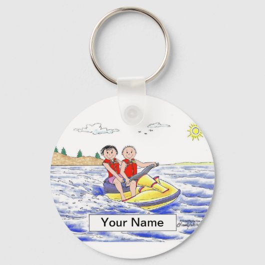 Jet Ski Riding Couple Cartoon door PrintedPerfecti Sleutelhanger (Voorkant)