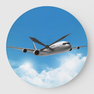 Jet vliegt op de hemel grote klok