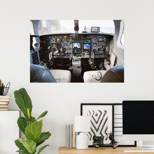 Jet vliegtuig cockpit poster (Thuiskantoor)