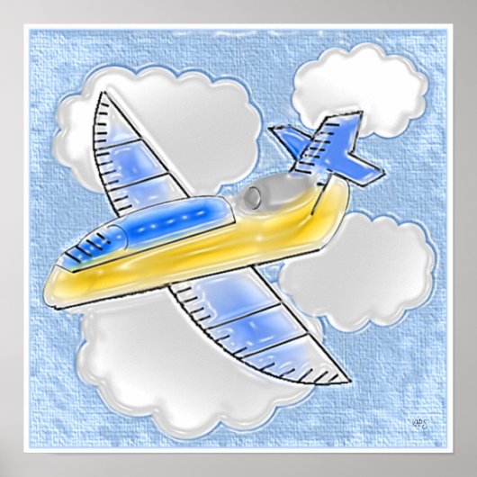 Jet-vliegtuig in 3D-wolken Poster (Voorkant)